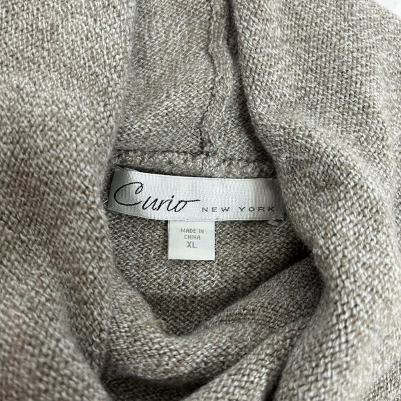 Curio New York Women Tunic Sweater Tan & Black Asymmetrical Hem Cowl Neck Sz XL - Picture 4 of 8